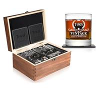 Triwol 40th Birthday Gifts for Men, Vintage 1985 Whiskey Glass and Stones Gift Set of 2, Crystal and Stainless Steel, 11 oz, 7.9 cm (W) x 8.8 cm (H), Formal Events, Gifting