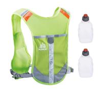 TRIWONDER Running Vest Women Men Reflective Hydration Running Backpack Water Vest Hydration Pack for Marathon Hiking Cycling (Green - with 2 Water Bottles)