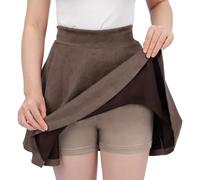 TRIWORKS 2026 Women's Suede Skirts,Basic Flared Casual Mini Pleated Suede A-line Skater Brown Skirt with Shorts(Tan)