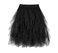 TRIWORKS Black Tulle Skirt Women Irregular Elastic High Waist Layered Mesh Tulle Tutu Midi A-line Fairy Skirt Halloween Prom Party Ballet Bubble L