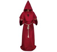 TRIWORKS Medieval Black Hooded Monk Robe Costume Friar Priest Robe Cloak Renaissance Costume Men Cosplay Halloween Wizard Cape S
