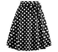 TRIWORKS Plus Size 1950s Pleated Vintage Midi Skirt with Belt Flared Elegant Polka Dot Skirt High Waist A-Line Skirts for Women UK XXL