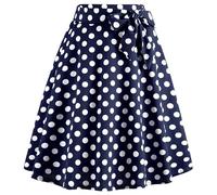 TRIWORKS Plus Size Blue Maxi Skirt Without Skort 1950s Pleated Vintage Flared Elegant Polka Dot Skirt High Waist A-Line Skirts for Women UK 5XL