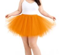 TRIWORKS Plus Size Orange Tutu Skirts for Women Adult 80's Ballet Bubble Tulle Skirt for Dance Layered Tulle Petticoat Halloween Tutu XL