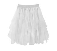 TRIWORKS White Tulle Skirt Women Irregular Elastic High Waist Layered Mesh Tulle Tutu Midi A-line Fairy Skirt Halloween Prom Party Ballet Bubble M