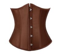 TRIWORKS Women's Brown Underbust Corset Satin Waist Cincher Lace Up Corset Underbust Boned Brocade Waist Training Halloween 5XL