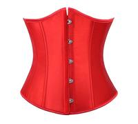 TRIWORKS Women's Red Underbust Corset Satin Waist Cincher Lace Up Corset Underbust Boned Brocade Waist Training Halloween XS