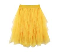 TRIWORKS Yellow Tulle Skirt Women Irregular Elastic High Waist Layered Mesh Tulle Tutu Midi A-line Fairy Skirt Halloween Prom Party Ballet Bubble S