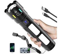 TrixDock Rechargeable Torches Led Super Bright High Lumens, Torch Rechargeable Long Range 5000ft, 4 Mode with Red LED Flashing Flashlight, Powerful Torch for Dog Walking Emergency [Energy Class A+++]