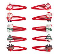 TRIXES 10PK Christmas Hair Clips - Festive Accessories Featuring Santa, Rudolf, Snowmen and Xmas Trees - 5-Pairs of Red Hair Clips