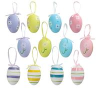 TRIXES 12PC Pastel Hanging Easter Eggs with Ribbon Hooks for Decoration | Ideal for Easter Trees, Centrepieces, Wreaths, Mantelpieces, Garlands, Seasonal Displays & Spring Home Décor