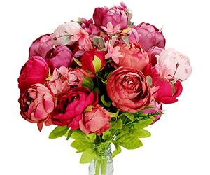 TRIXES 13PCS Silk Peony Bouquet - Artificial Silk Flowers - Perfect for Home Decorating, Wedding Bouquets & Decorations, Interior Design & more - Artificial Floral Display