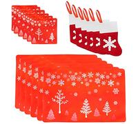 TRIXES 18Pc Christmas Dinner Set - Dining Set - Placemats - Decoration - Tableware - Christmas Design - Cutlery Holder - Dinner Set