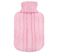 TRIXES 2 Litre Hot Water Bottle Knitted Cover - Candy Pink Cable Knit