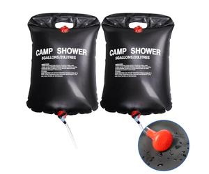 TRIXES 20 LTR Camping Shower x2 - Portable Solar Heated 5 Gallon/ 20 Litre Travel Showers - Two Portable Showers for Fishing, Camping, Hiking, Outdoor Shower - Black