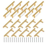 TRIXES 20-Pack Gold Stainless Steel T-Bar Cabinet Handles, 100 mm | Kitchen Cupboard & Drawer Pulls - Modern Furniture Hardware for Cabinets and Doors