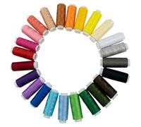 TRIXES 24 X Coloured Polyester Assorted Sewing Thread - Coloured Sewing Reels Kit - Multicoloured Sewing Accessories - Approximately 182 Metres per Polyester Spool