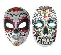 TRIXES 2PC Halloween Sugar Skull Mask Set - Day of the Dead Mask - Mexican Masquerade - Cosplay Costume Party Accessories - Multicoloured Sugar Skull