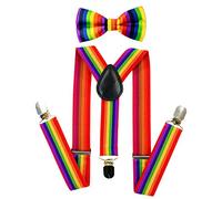 TRIXES 2PC Large Rainbow Bow Tie and Braces Set, Clip On Adjustable