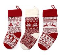 TRIXES 3 Pack Christmas Knitted Stockings 45cm Red & White | Set of 3 Festive Knitted Christmas Stockings with Snowflake Pattern, Red and White 45cm
