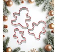 TRIXES 3-Pack Gingerbread Men Cutters w/Silicone Tips - Protective Red Silicone Edging - 3 Sizes - Gingerbread Family - Kitchen Tools - Baking Accessories
