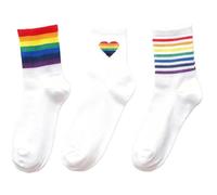 TRIXES 3 Pack White Pride Socks with Rainbow Decals - Pride Accessories - Unisex - LGBTQIA2s+ Essentials - One Size