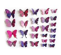 TRIXES 3D Butterflies Purple Pink - 3D - Pack of 12 - Stick On Wall Magnetic Decoration Butterfly Wall Stickers - Colourful Home Bedroom Lounge Accessory