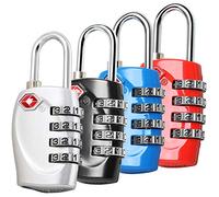 TRIXES 4-Pack TSA Approved Certified Luggage Lock with 4-Digit Combination, Padlocks for Travel, Baggage, Suitcases & Backpacks, Heavy Duty Padlock for Gym & Travel Use