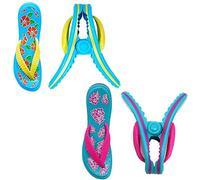 TRIXES 4PC Novelty Flip Flop Beach Towel Pegs - Secure Sun Lounger Travel Clips Indoor & Outdoor Use - Jumbo Clip for the Beach, Garden, Pool, Sun Bed or Deck Chair - Laundry Quilt & Clothes Peg