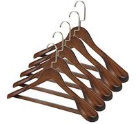TRIXES 5PC Wooden Suit Hangers - Clothes, Coat Hangers - Stylish Dark Oak | Non-Slip with Trouser Bar - Wide Shoulders Ideal for Jackets - 45cm Width - With 360 Degree Pivoting Hook - Solid Wood