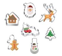 TRIXES 7PC Christmas Cookie Cutter Set - Christmas Baking Moulds - Xmas Pastry Moulds - Santa Claus, Reindeer, Truck, Tree, Snowman, Gingerbread Man & Festive House Shapes
