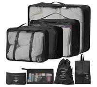 TRIXES 8PC Travel Packing Cubes - All-in-one Holiday Essential - Convenient waterproof storage for all Holiday Clothing, Accessories and Bathroom Products - Black