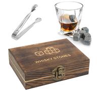 TRIXES 9-Piece Whiskey Stones Gift Set in Luxury Wooden Box with Tongs & Pouch (HOM153)