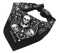 TRIXES Black Bandana Head Scarf with Double-sided White Skull Design