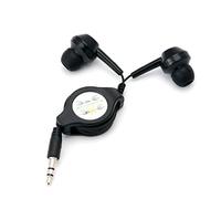 TRIXES Black Earbud No More Tangles Retractable 3.5mm Stereo Headphones | retractable cable storage system, tangle-free earphone design, 3.5mm universal audio jack, in-line travel use