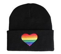TRIXES Black Knitted Beanie with Pride Rainbow Heart Embroidered Decal - Pride Accessories - Unisex - LGBTQIA2S+ Essentials - One Size