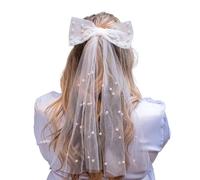 TRIXES Bridal Hair Bow Veil with Decorative Pearls, Tulle Bow veil - Wedding, Hen Do, Bachlorette Accessory