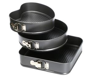 TRIXES Cake Tins x3 NEW Spring Form Shapes Square Round Heart Cake Baking Tray