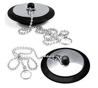 TRIXES Chrome & Rubber Plug with Ball Chain for Sinks & Baths - 2 Pack