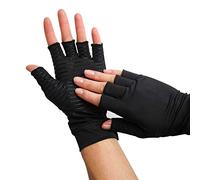 TRIXES Compression Gloves - Copper Infused Fingerless Gloves with Added Grip - Insulation Warming Gloves for Hand Finger Wrist Joints and Muscles - Sports Aid