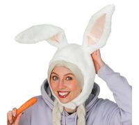 TRIXES Easter Bunny Hat - Funny Headdress for Fancy Dress, Bunny Costume, Cosplay and More - Fluffy White and Pink Rabbit Party Wear for Adults and Kids - Posable Ears
