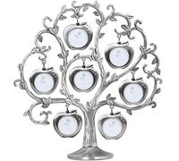 TRIXES Family Tree Photo Frame - Silver Metal 7 Photo Picture Frame | Freestanding Apple Tree with 7 Hanging Photo Frames - Home Decoration & Gift for Her