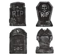 TRIXES Halloween Graveyard Tombstones RIP - Halloween Decorations - Outdoor Décor - Spooky Décor - 4PC Decorations - Gravestones - Foam - Indoor & Outdoor Props - Weathered Appearance
