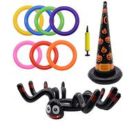 TRIXES Halloween Inflatable Ring Toss Game Set - Inflatable Spider and Witches Hat - Air Pump Included - Halloween Party Game