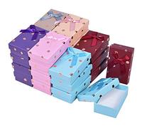 TRIXES Jewellery Gift Boxes - 24-Pack - Multi-coloured - 8 x 5 x 2.5cms | Elegant Polka Dot Design with Bow Detailing - Bright Colours - Soft Foam Inserts - Great for Gifting, Party Favours and More