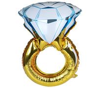 TRIXES Jumbo Ring Foil Balloon - 80cm x 60cm - Engagement Party Decoration | Proposal Balloon, Anniversary Valentines Hen Do Stag Party Celebration - Gold & Blue - 31'' x 23''