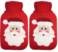 TRIXES Knitted Cover for Hot Water Bottle - Red Xmas Santa Claus Theme Knitted Insulator -Winter - Xmas Gift Cover Only - Hot Water Bottle not Included (Pack of 2)