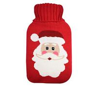 TRIXES Knitted Cover for Hot Water Bottle - Red Xmas Santa Claus Theme Knitted Insulator -Winter - Xmas Gift Cover Only - Hot Water Bottle not Included