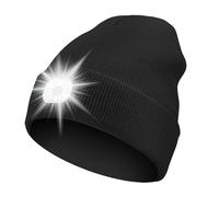 TRIXES LED Beanie Hat - USB Rechargeable Light - 3 Modes Black | steady and flashing SOS light, washable, hands free visibility, outdoor activities, dog walking, running, night commuting