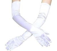 TRIXES Long Satin Gloves - White Elbow Length Gloves - Retro Fancy Dress Accessory - Stretch Fit Design for Wedding, Opera, Prom & More